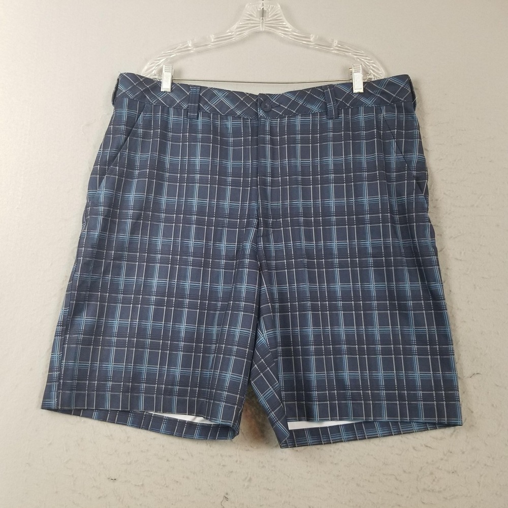 Reebok Golf Shorts Mens 42 Blue Plaid Microfiber Stretch 11 Inseam Casual